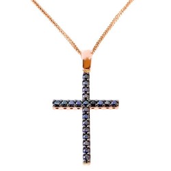 Σταυρός από ροζ χρυσό Κ14 με αλυσίδα